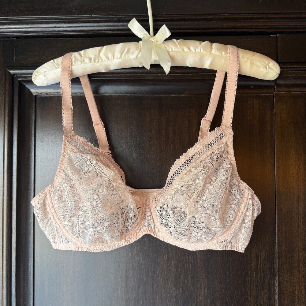 Simone Perele 12S324Q Comete Lace Underwire Full Cup Bra Womens 36C Pink Sand